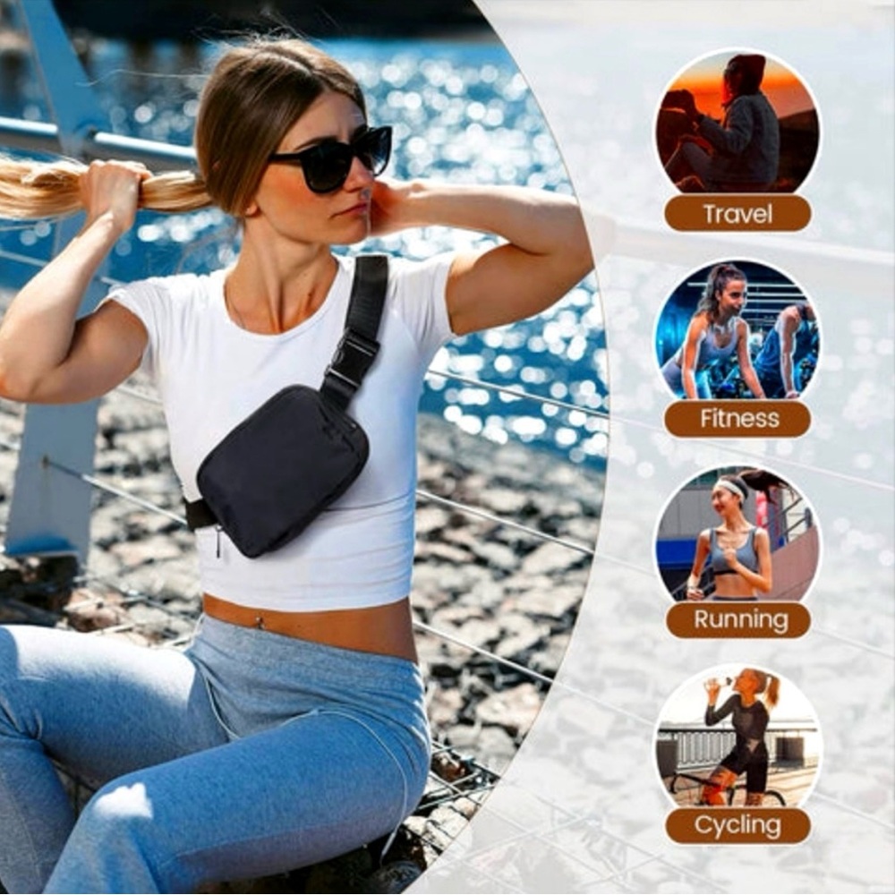 🖤 Apana Black Belt Bag | Adjustable Crossbody Fanny | Athleisure Travel Sling 🖤